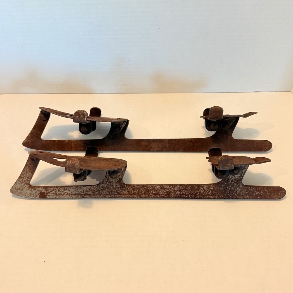 Antique Clamp On Iron Metal Ice Skates with Blades
